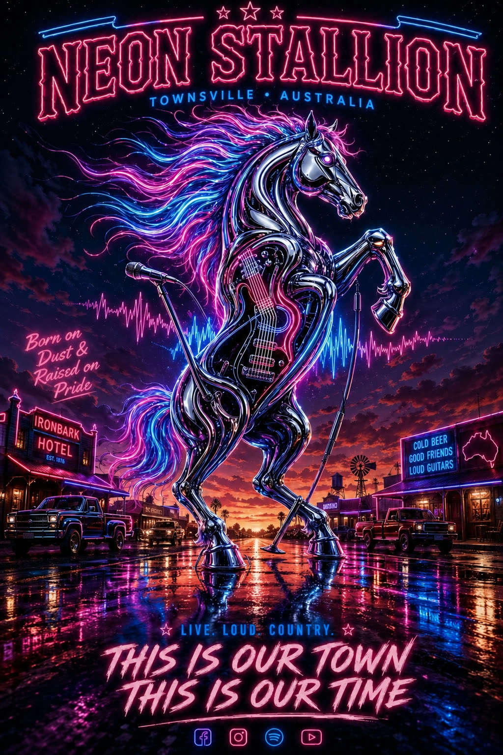 Neon Stallion tour poster — Live · Loud · Country